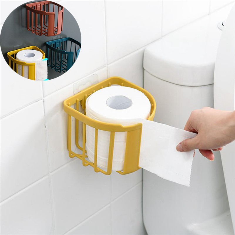 Bathroom Toilet Paper Rack Wall Mounted Adhesive Organizer No-Drill Leachate Large Capacity Tissue Holder Hanging towels - 图片 13