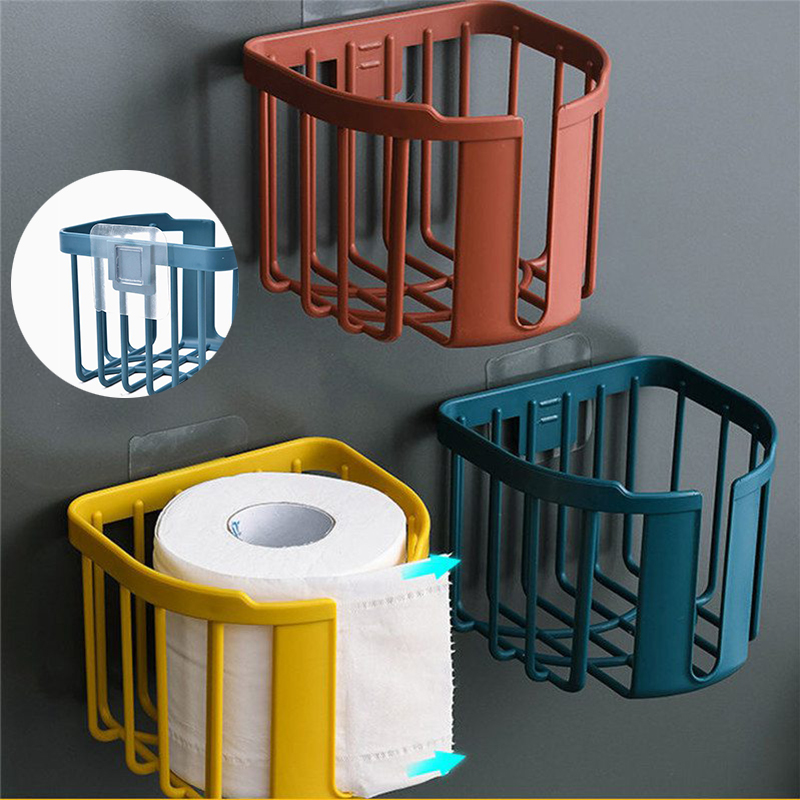 Bathroom Toilet Paper Rack Wall Mounted Adhesive Organizer No-Drill Leachate Large Capacity Tissue Holder Hanging towels - 图片 14