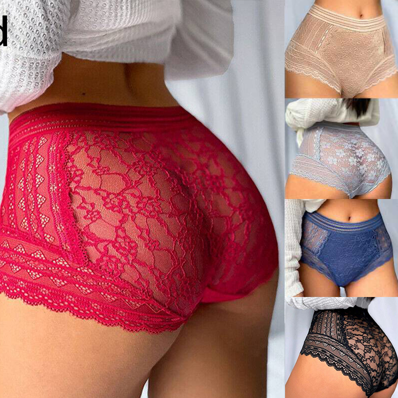 Women Sexy High Waist Underwear Briefs Panties Lace Sheer Lingerie Soft Knickers - 图片 15