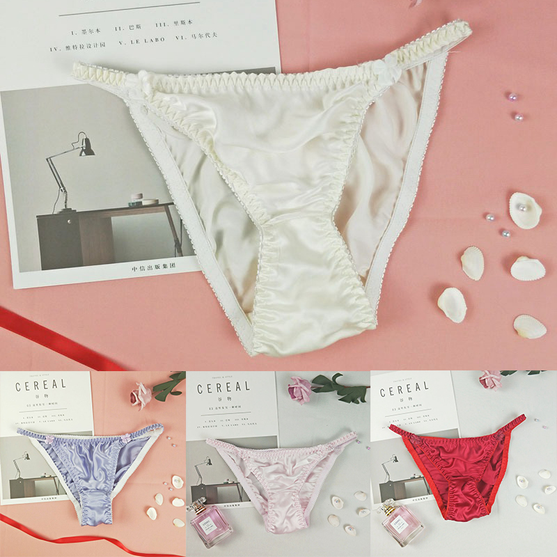 3pcs Summer Lady Sexy Silk Underwear Plain Satin 100% Mulberry Silk Sexy European Size Briefs - Image 14