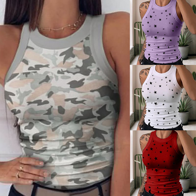 Cross-Border Digital Women's Printed Wear round Neck I-Shaped Vest Sexy Summer XINGX Printed Vest Top for Women - 图片 19