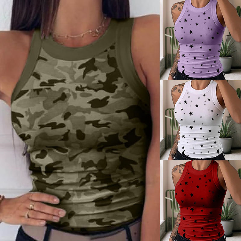 Cross-Border Digital Women's Printed Wear round Neck I-Shaped Vest Sexy Summer XINGX Printed Vest Top for Women - 图片 20