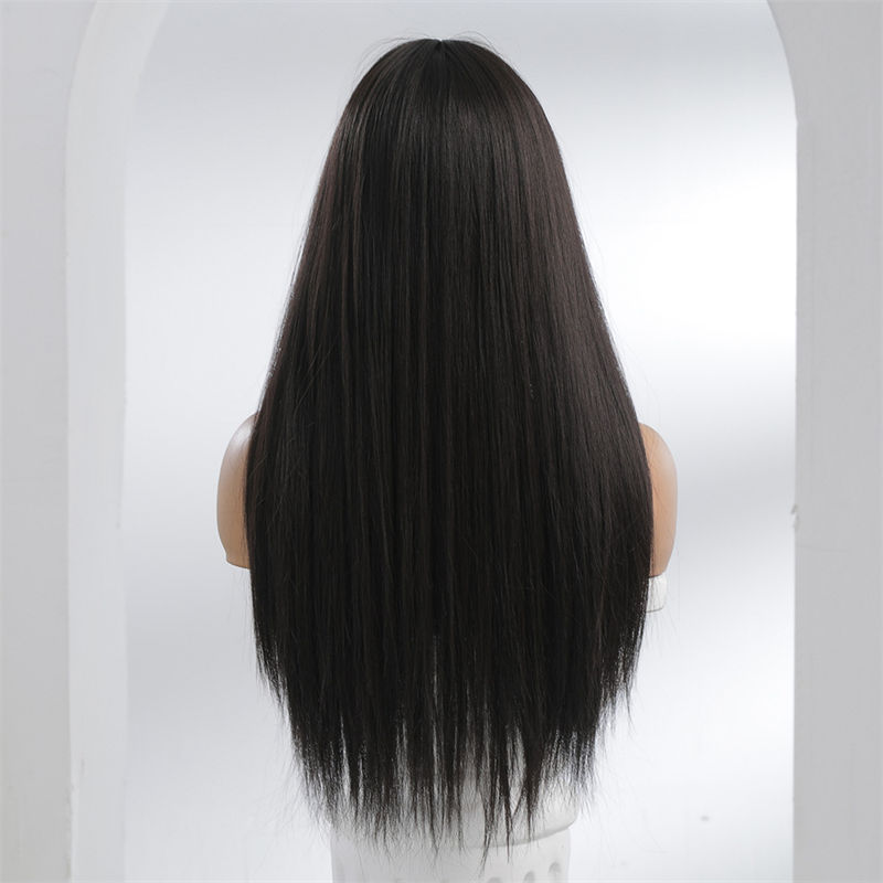 Black Long Straight Hair Straight Bangs Natural Daily Chemical Fiber Headgear Wig Female - 图片 12