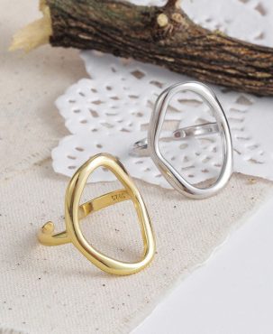 Minimalist Irregular Hollow Ellipse Gold Silver Color Geometric Ring For Women Open Rings