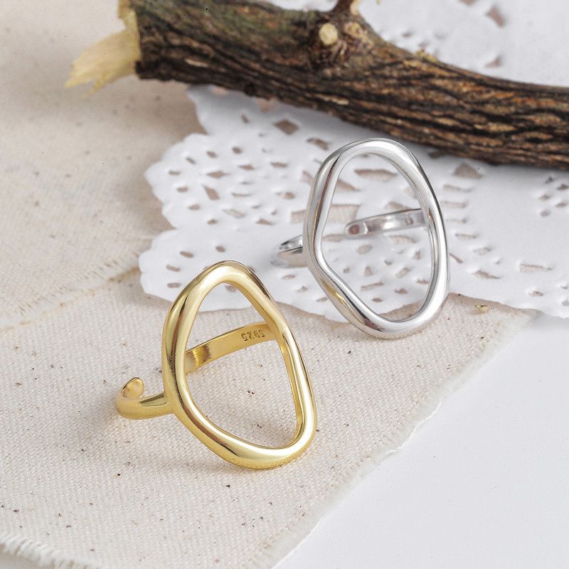 Minimalist Irregular Hollow Ellipse Gold Silver Color Geometric Ring For Women Open Rings