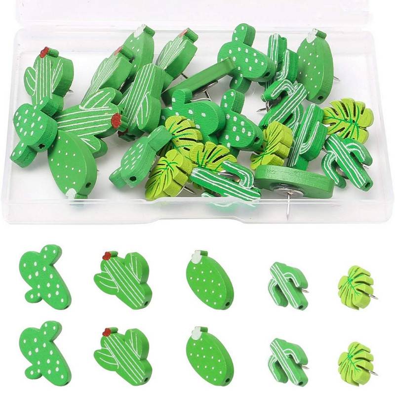 30PCS Wooden Push Pins Cactus Palm Leaf Thumb Tack Decorative Cute Pushpins for Photos Wall, Maps, Bulletin Board or Cork Boards - Image 7