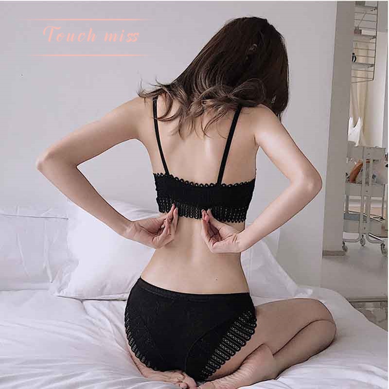 Summer Underwear Female Sexy Lace Beautiful Back Triangle Cup Bra Push up Wireless Front Button Bra Set - 图片 7