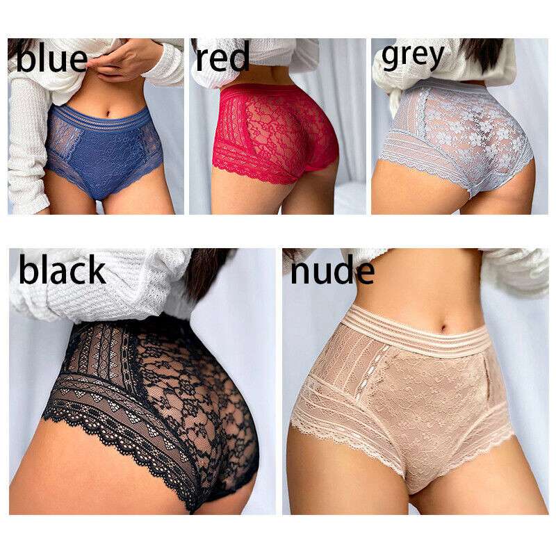 Women Sexy High Waist Underwear Briefs Panties Lace Sheer Lingerie Soft Knickers - 图片 12