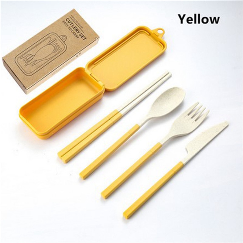 4Pcs Wheat Straw Dinnerware Set Portable Tableware Knife Fork Spoon Chopsticks Set Travel Cutlery Set Eco-Friendly Utensil Box - 图片 9