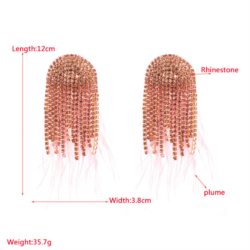 Fashion Feather Earrings for Women Baroque Style Diamond Claw Chain Party Ball - 图片 7