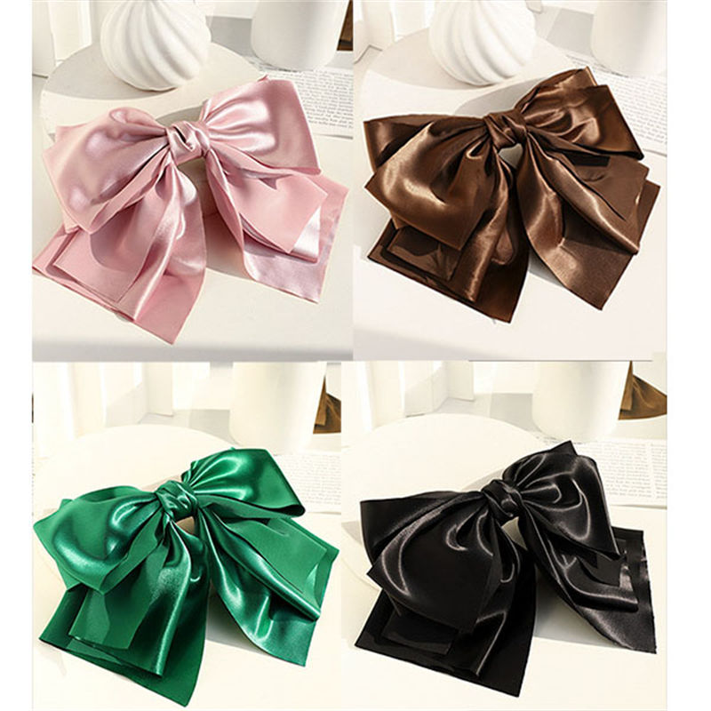 Clip Hair Accessories Women's Head Clip Textured Satin Multilayer Bow Barrettes Headband - 图片 6