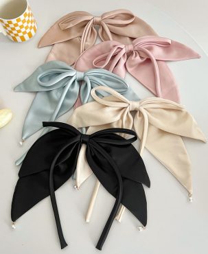 Solid Color Satin Fabric Ribbon Bowknot Barrettes Spring Clip Hair Accessories Fashion