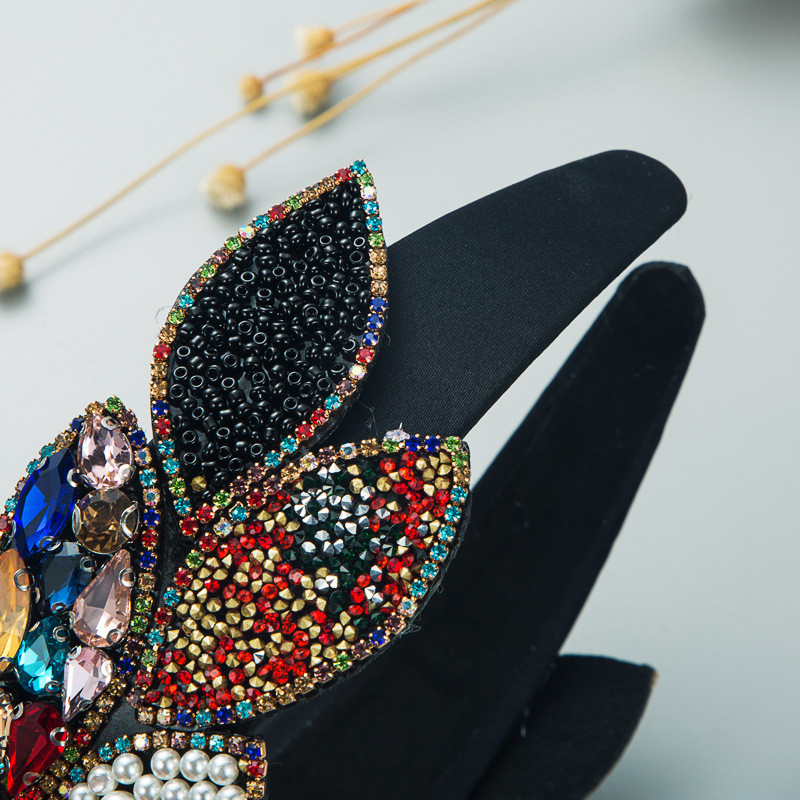Fashion Ball Rhinestone Pearl Leaf-Shaped Baroque Headband Exaggerated Wide-Brim Hair Accessories - Image 9