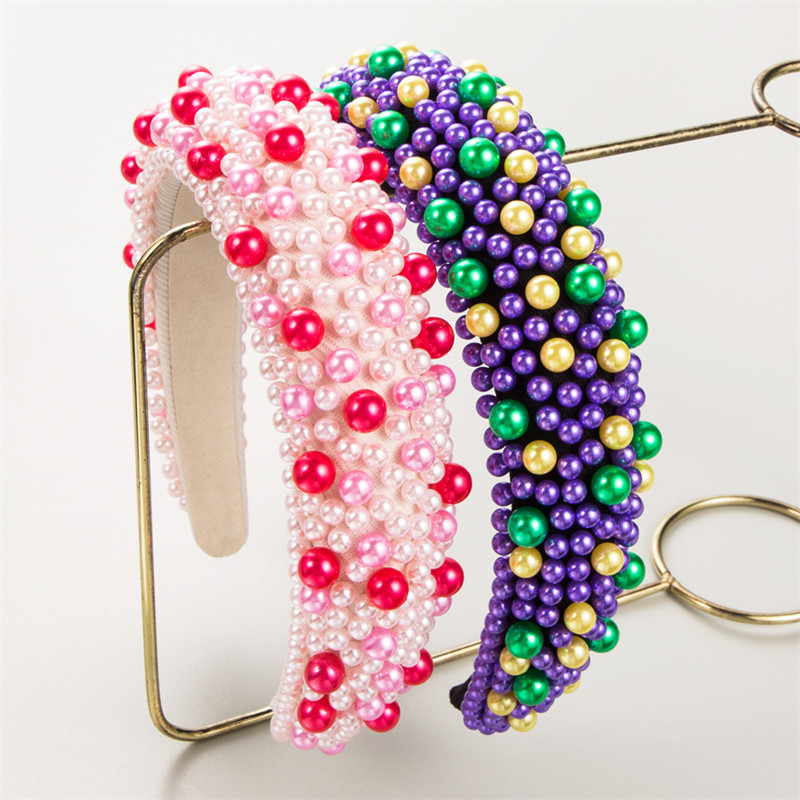 Headband Baroque Sponge Pearl Hair Accessories Women's Handmade Beaded Wide-Edged Fashion - 图片 3