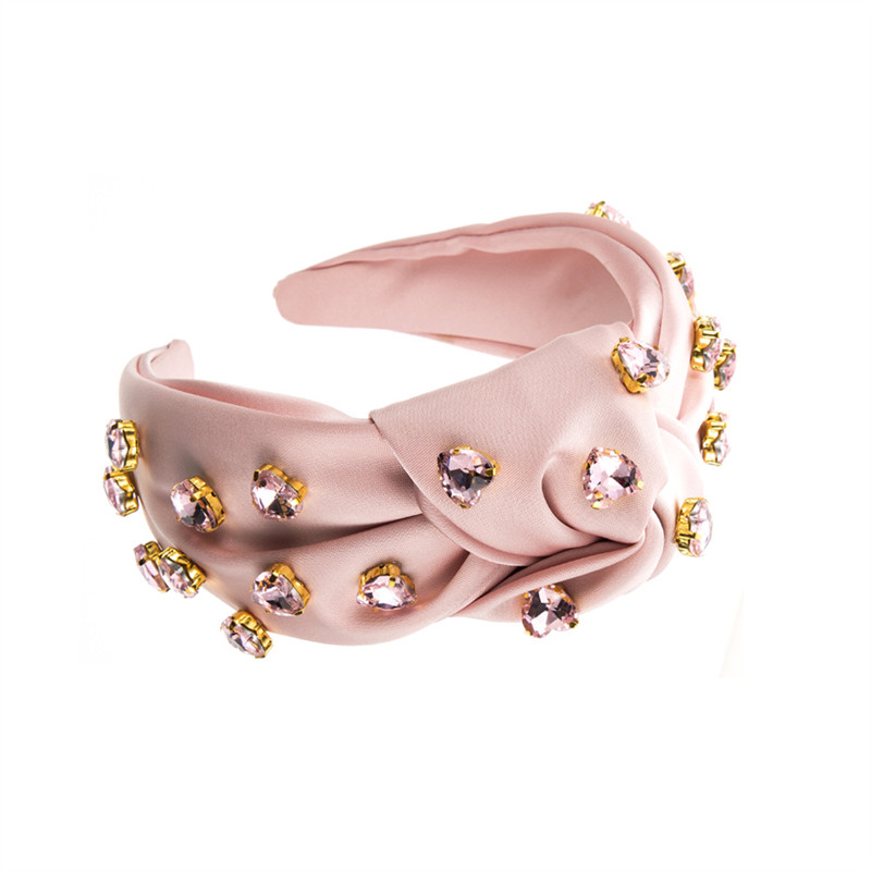 Fashion Wide-Brimmed Knotted Fabric Headband Female Baroque Love Glass Drill Elegant Hair Accessories - 图片 7