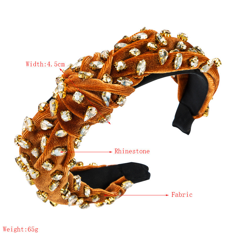 Fashion Gold Velvet Handmade Sewing Full Diamond Headband Retro Baroque Hair Accessories - 图片 11