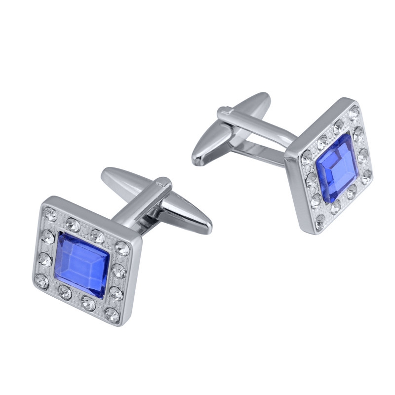 QUALITY MEN'S SILVER COLORFUL CRYSTAL SQUARE CUFFLINKS WEDDING CUFF LINKS - 图片 13