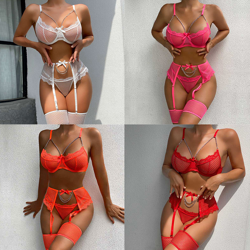 Sexy Women's Lace Bra Suspender Body Stocking Thong 3Pcs Set Underwear Lingerie - Image 59