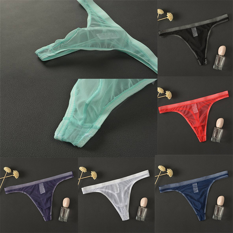 Men's Underwear T-Back Thong G-String Sexy Breathable Tangas Mesh Thong See Through Underpant Sezy Lingerie Male Panties A50A50 - 图片 28