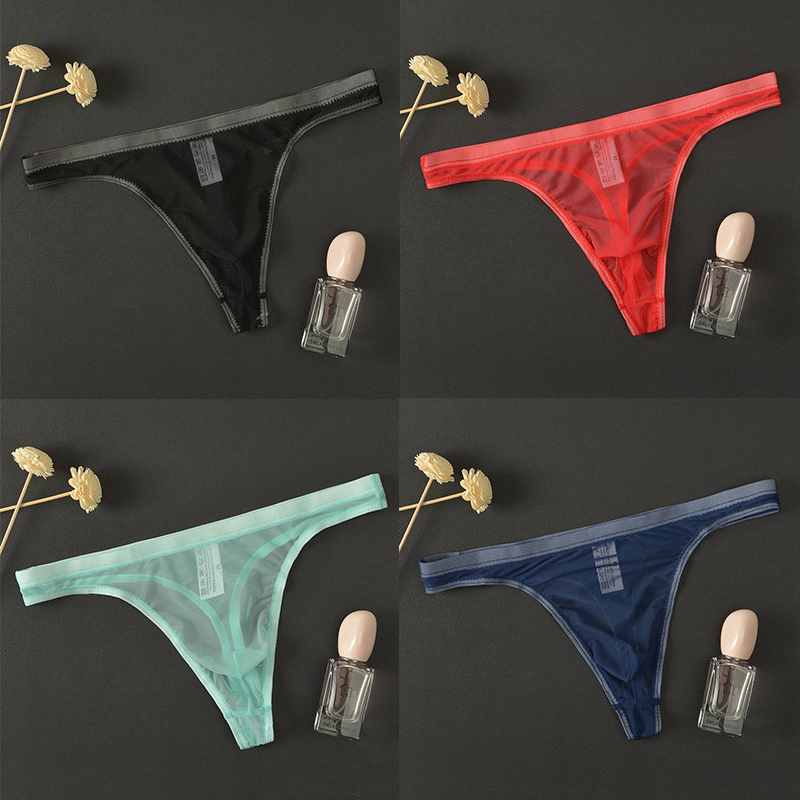 Men's Underwear T-Back Thong G-String Sexy Breathable Tangas Mesh Thong See Through Underpant Sezy Lingerie Male Panties A50A50 - 图片 25