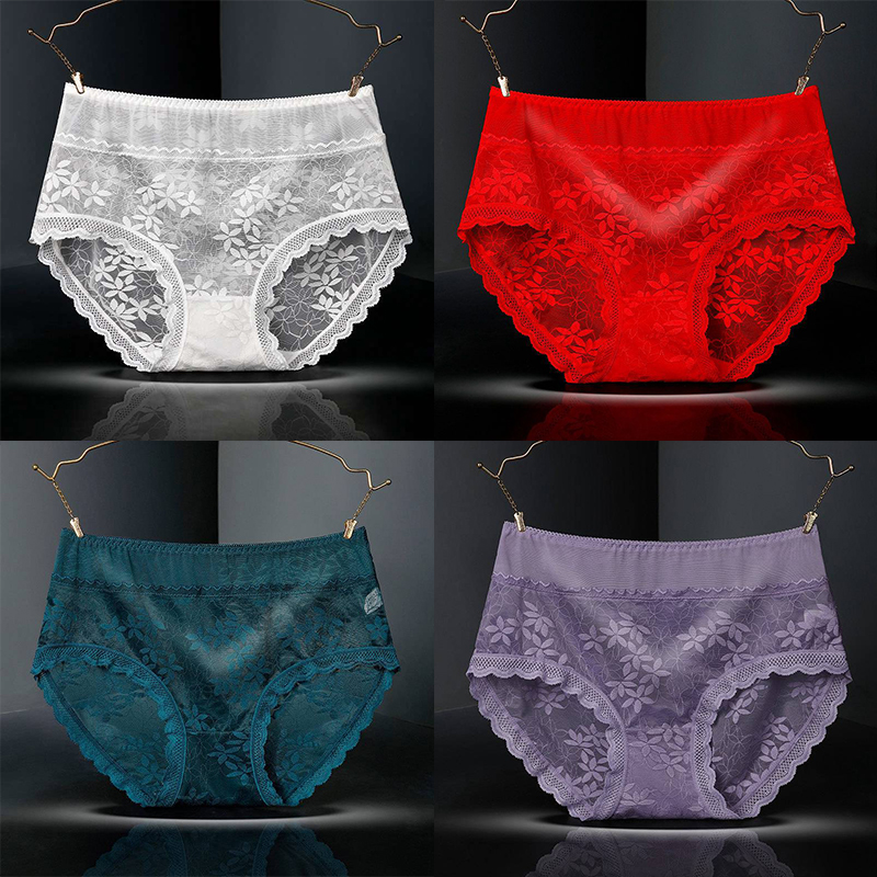 Large Size High Waist Panties for Women Underwear Sexy Lace Transparent Briefs - 图片 27