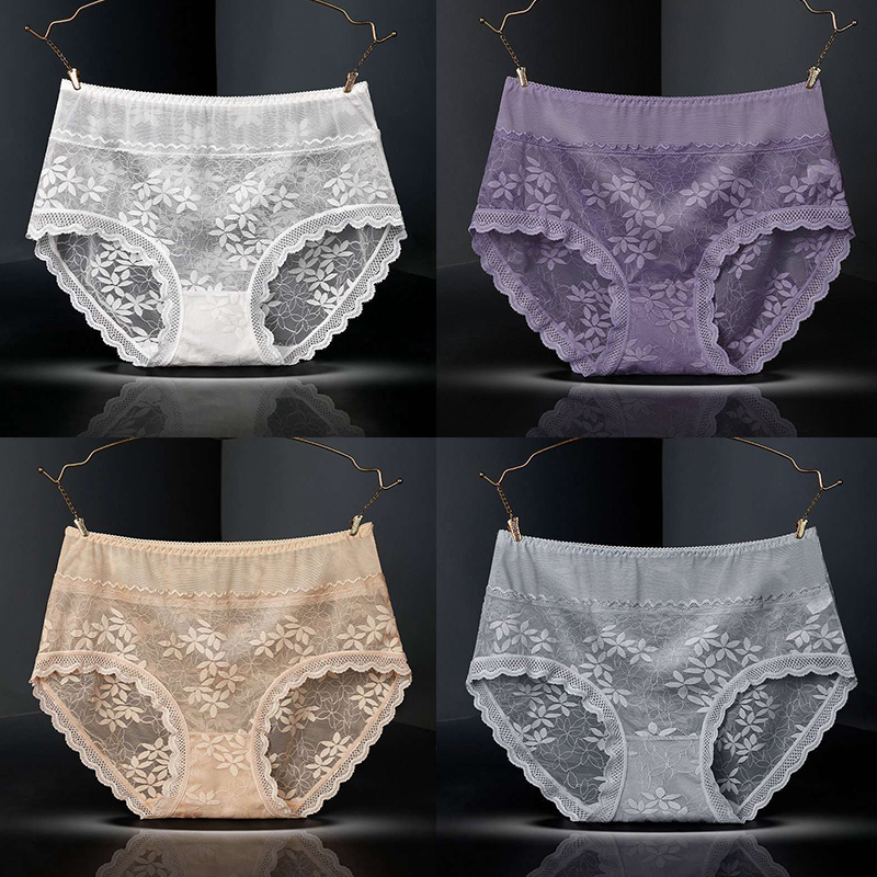 Large Size High Waist Panties for Women Underwear Sexy Lace Transparent Briefs - 图片 19