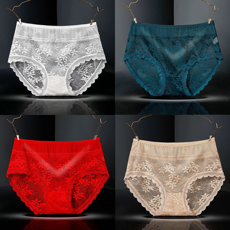 Large Size High Waist Panties for Women Underwear Sexy Lace Transparent Briefs - 图片 22