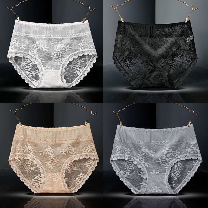 Large Size High Waist Panties for Women Underwear Sexy Lace Transparent Briefs - 图片 15