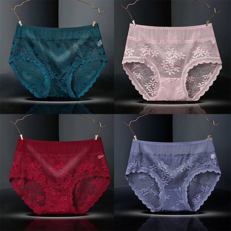 Large Size High Waist Panties for Women Underwear Sexy Lace Transparent Briefs - 图片 16