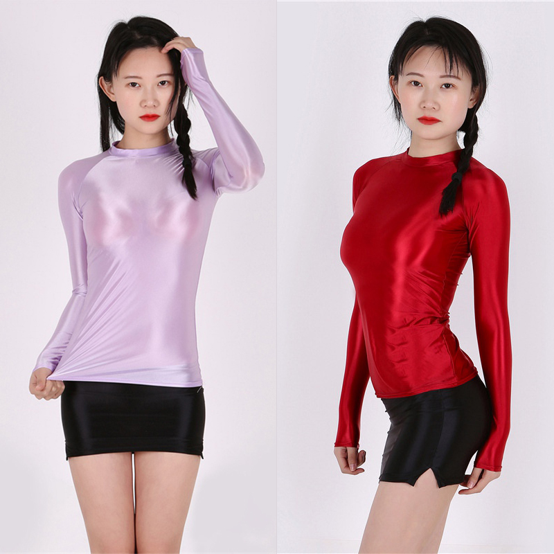 Very Thin Shiny Shiny Tight Top Slim Fit T-shirt Sexy See through Breathable Comfortable Sports European and American plus Size 7051 - Image 17