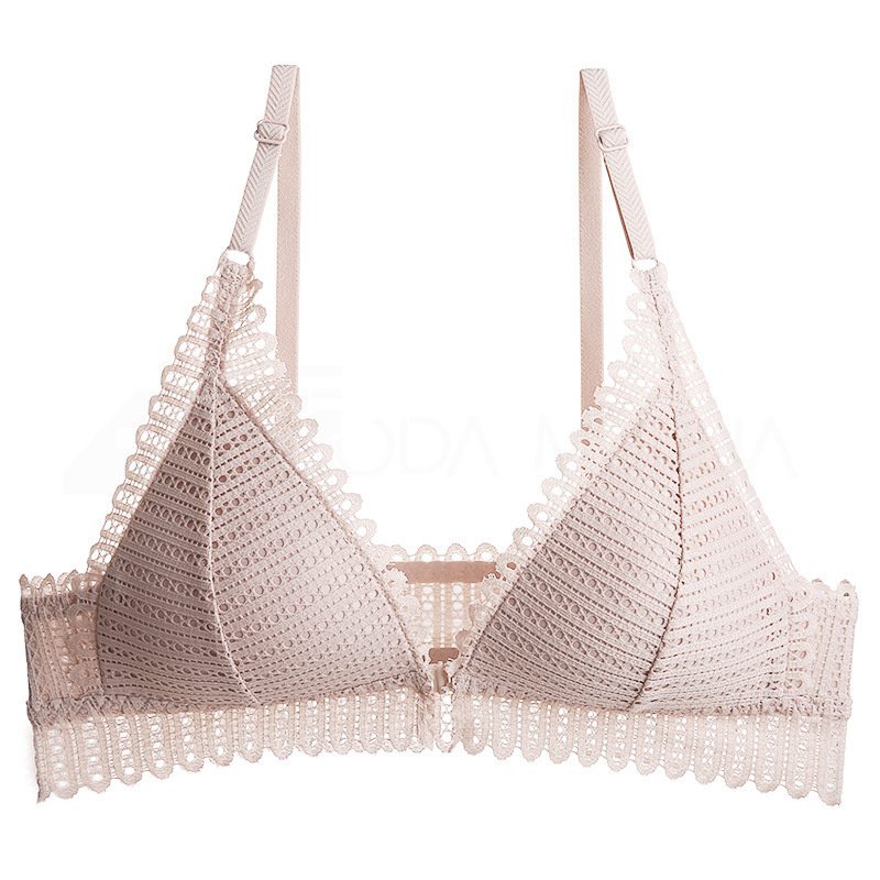 Summer Underwear Female Sexy Lace Beautiful Back Triangle Cup Bra Push up Wireless Front Button Bra Set - 图片 8