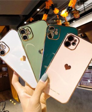 Electroplated Love Heart Phone Case For iPhone 12 13 11 Pro Max XR X XS Max 7 8 Plus Soft Silicone Camera Protective Back Cover