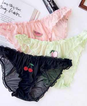 S-2XL Women Sexy Panties Lace Underpants Low-waist Panties Fruit Embroidery Perspective Briefs Female Hot Underwear Lingerie