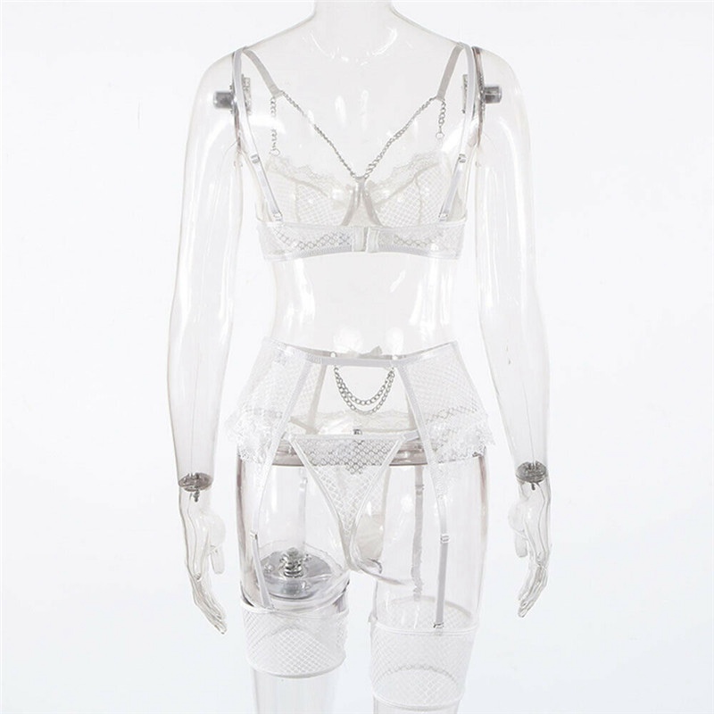 Sexy Women's Lace Bra Suspender Body Stocking Thong 3Pcs Set Underwear Lingerie - Image 10