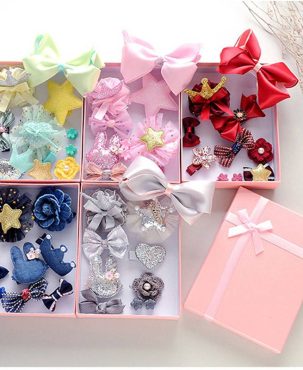 New Year Xmas Christmas Princess Rhinestone Bow Pom Hair Clips Girls kids Ribbon