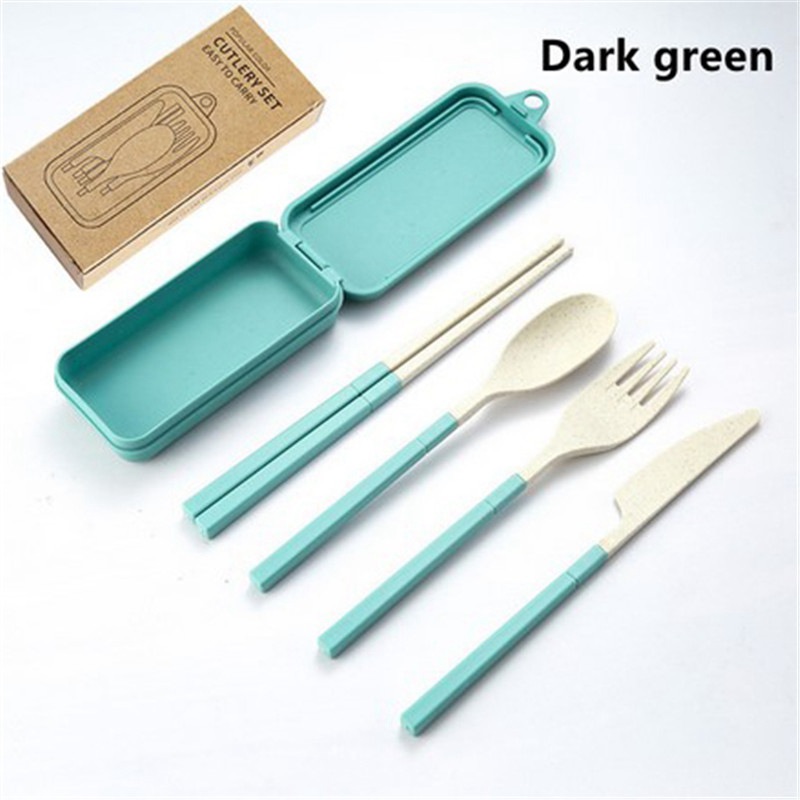 4Pcs Wheat Straw Dinnerware Set Portable Tableware Knife Fork Spoon Chopsticks Set Travel Cutlery Set Eco-Friendly Utensil Box - 图片 8