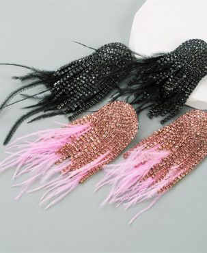 Fashion Feather Earrings for Women Baroque Style Diamond Claw Chain Party Ball