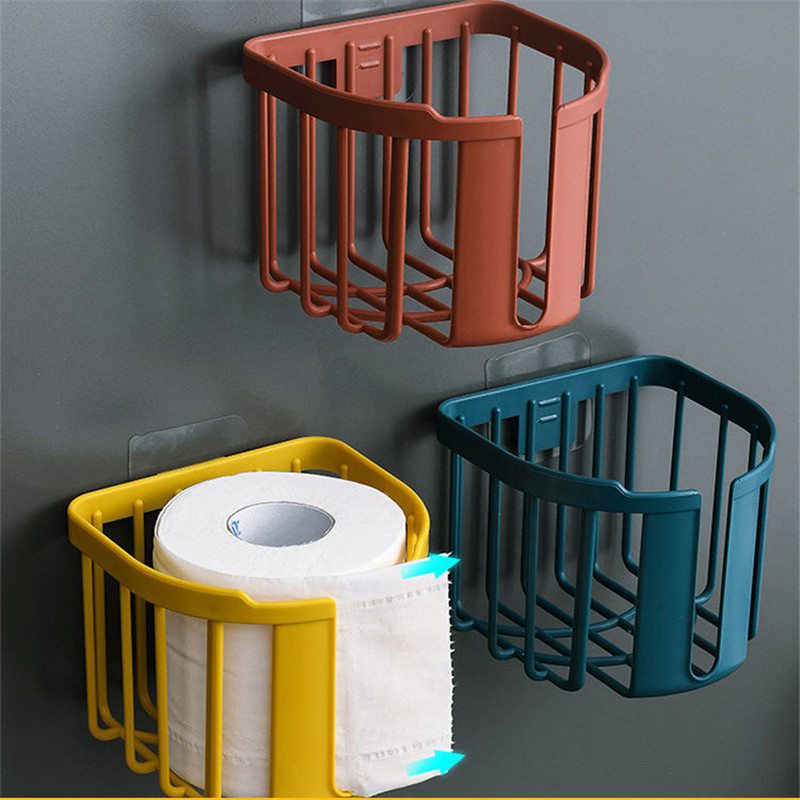 Bathroom Toilet Paper Rack Wall Mounted Adhesive Organizer No-Drill Leachate Large Capacity Tissue Holder Hanging towels