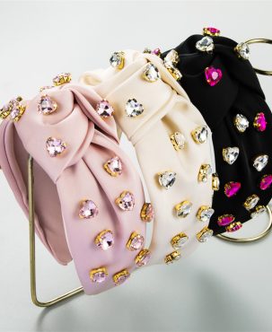 Fashion Wide-Brimmed Knotted Fabric Headband Female Baroque Love Glass Drill Elegant Hair Accessories