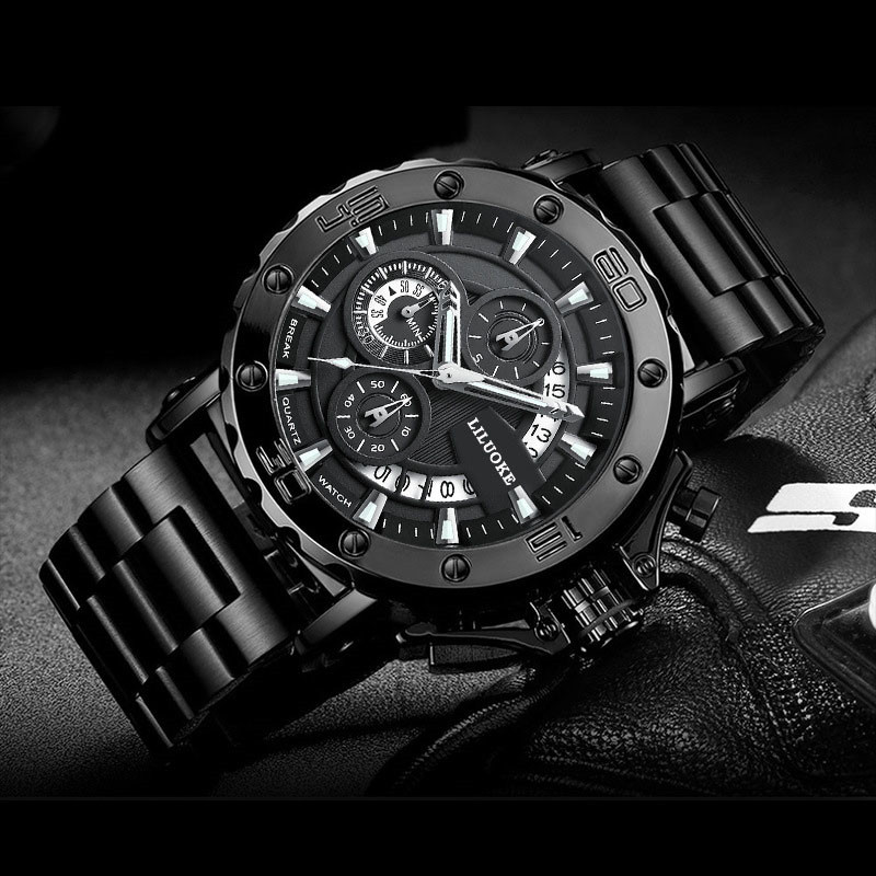 Watch Men's Thick Luminous Waterproof Men's Quartz Watch Black Silver Business Watch - Image 10