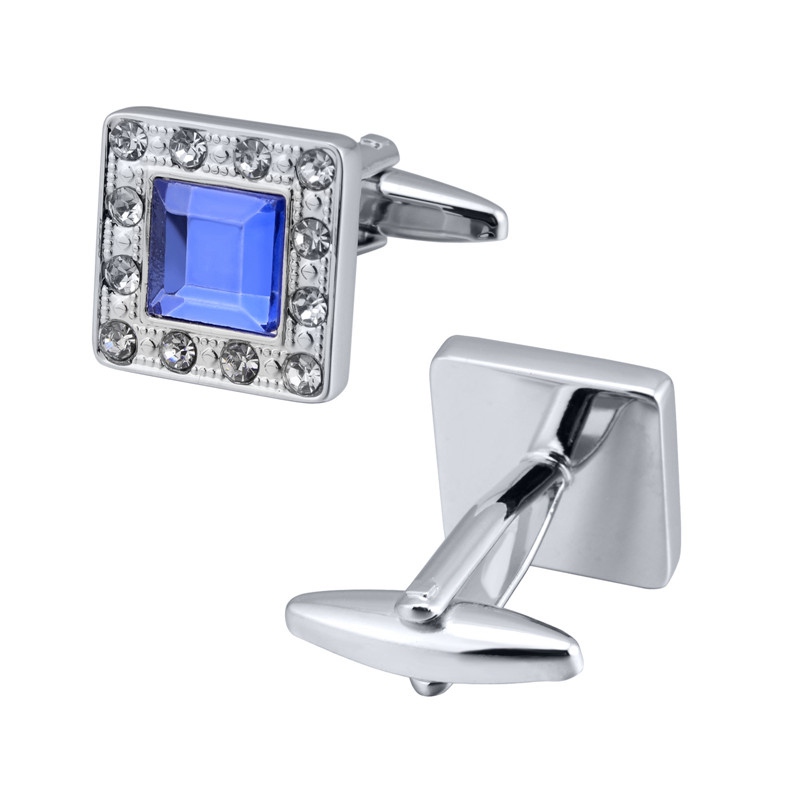 QUALITY MEN'S SILVER COLORFUL CRYSTAL SQUARE CUFFLINKS WEDDING CUFF LINKS - 图片 14