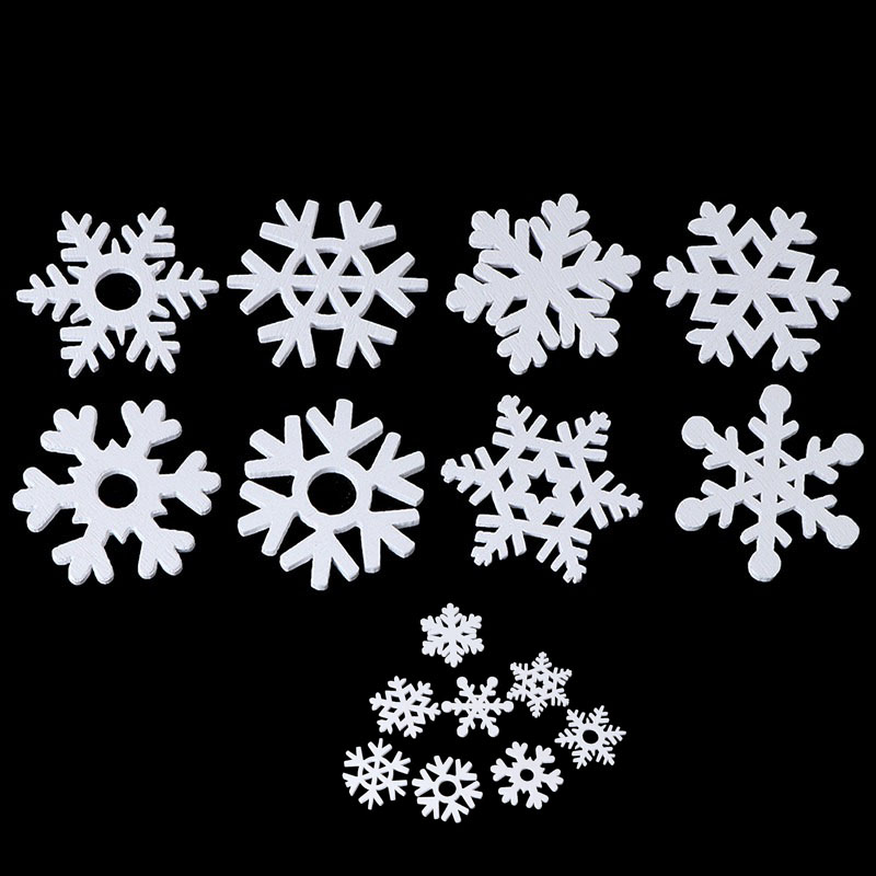 50pcs Mix Shape Wooden White Snowflakes Christmas Ornaments Xmas Pendants Decoration 35mm - 图片 8