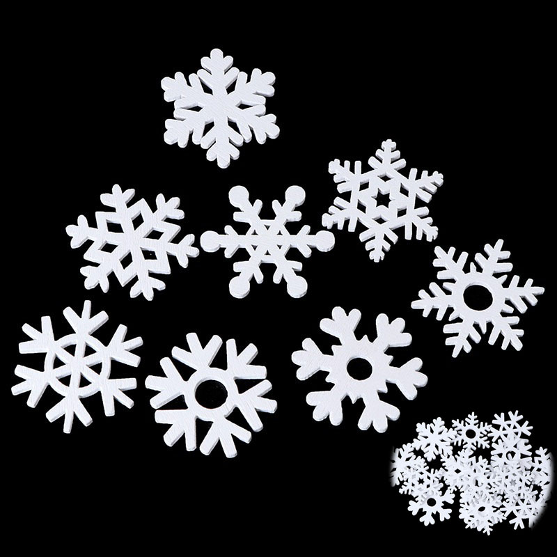 50pcs Mix Shape Wooden White Snowflakes Christmas Ornaments Xmas Pendants Decoration 35mm - 图片 11