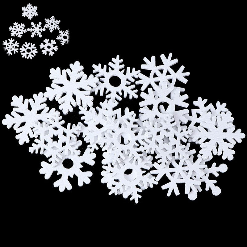 50pcs Mix Shape Wooden White Snowflakes Christmas Ornaments Xmas Pendants Decoration 35mm - 图片 10