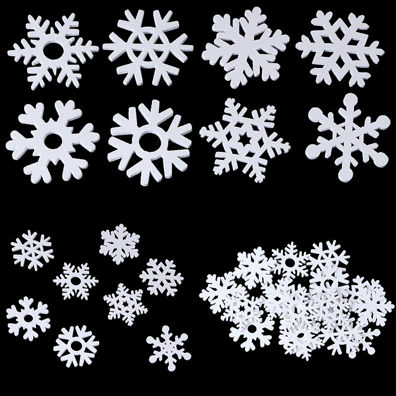50pcs Mix Shape Wooden White Snowflakes Christmas Ornaments Xmas Pendants Decoration 35mm - 图片 12