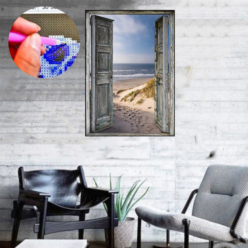 Diamond Painting DIY 5D Full Drill Pushing Open Door And Sea Room Decor Gift - 图片 18