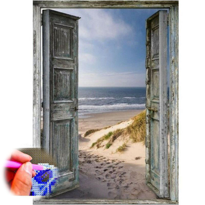 Diamond Painting DIY 5D Full Drill Pushing Open Door And Sea Room Decor Gift - 图片 8