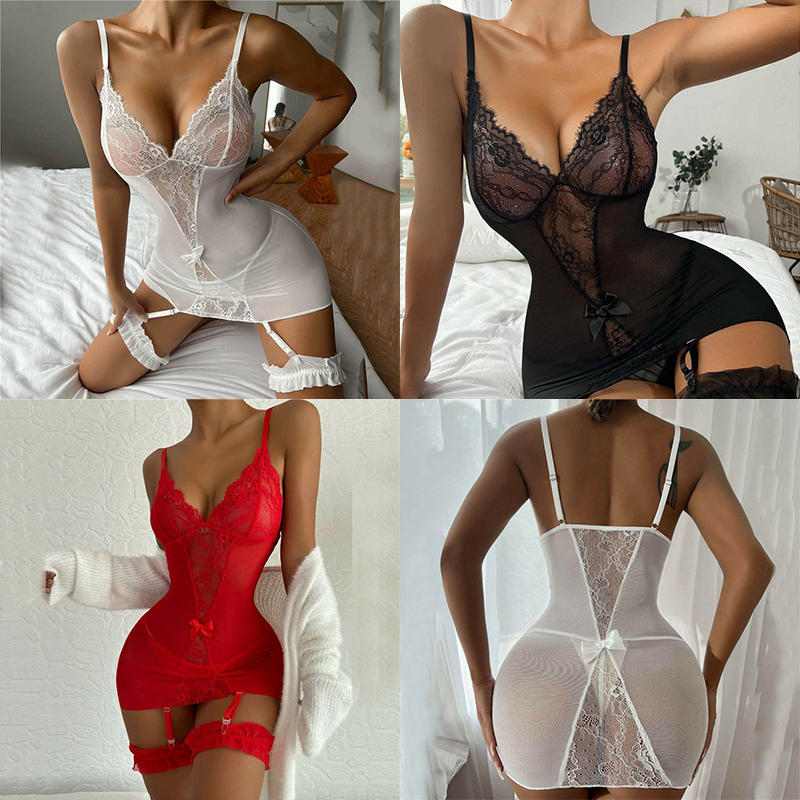 Women Sexy Lingerie Crotchless Lace Fishnet Bodysuit Bodystocking Babydoll Thong - 图片 14