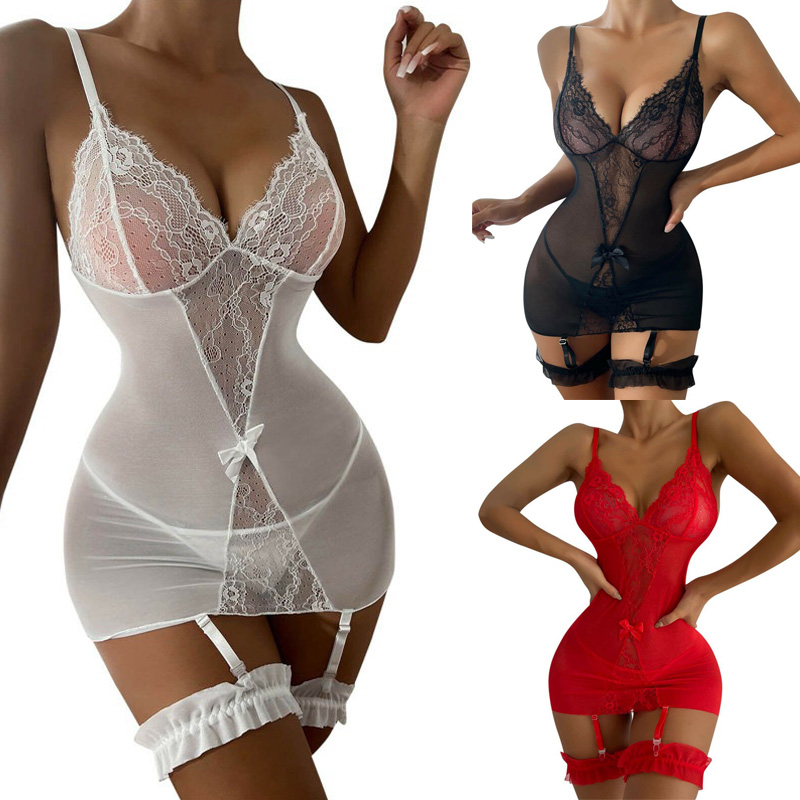 Women Sexy Lingerie Crotchless Lace Fishnet Bodysuit Bodystocking Babydoll Thong - 图片 18