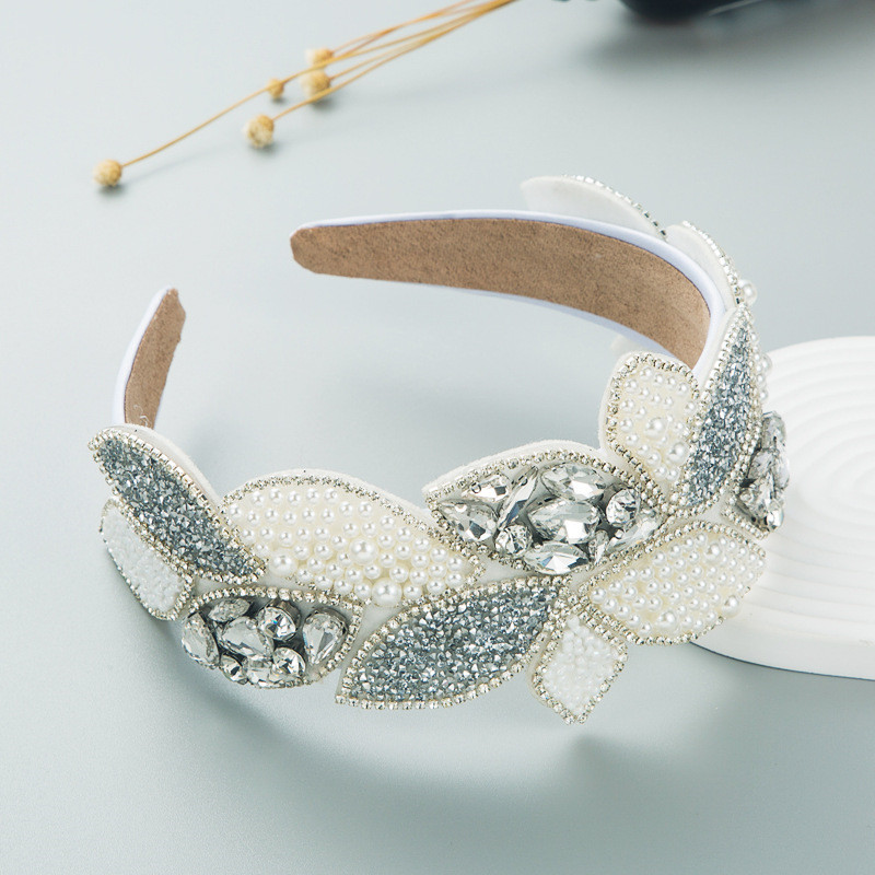 Fashion Ball Rhinestone Pearl Leaf-Shaped Baroque Headband Exaggerated Wide-Brim Hair Accessories - Image 11